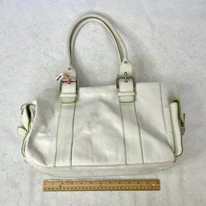 HYPE WHITE LEATHER DOCTORS SATCHEL BAG WITH GREEN CLOTH LINING
